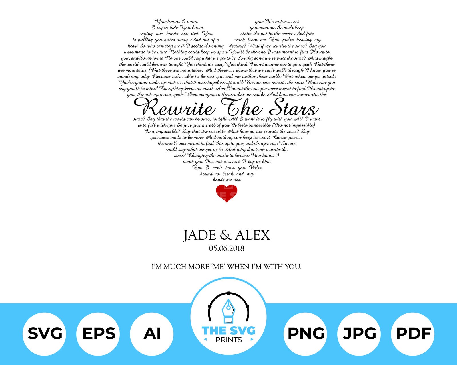 Heart Shaped Personalized Lyrics (Title In Middle)-The SVG Prints Heart Shaped Personalized Lyrics (Title In Middle)-The SVG Prints