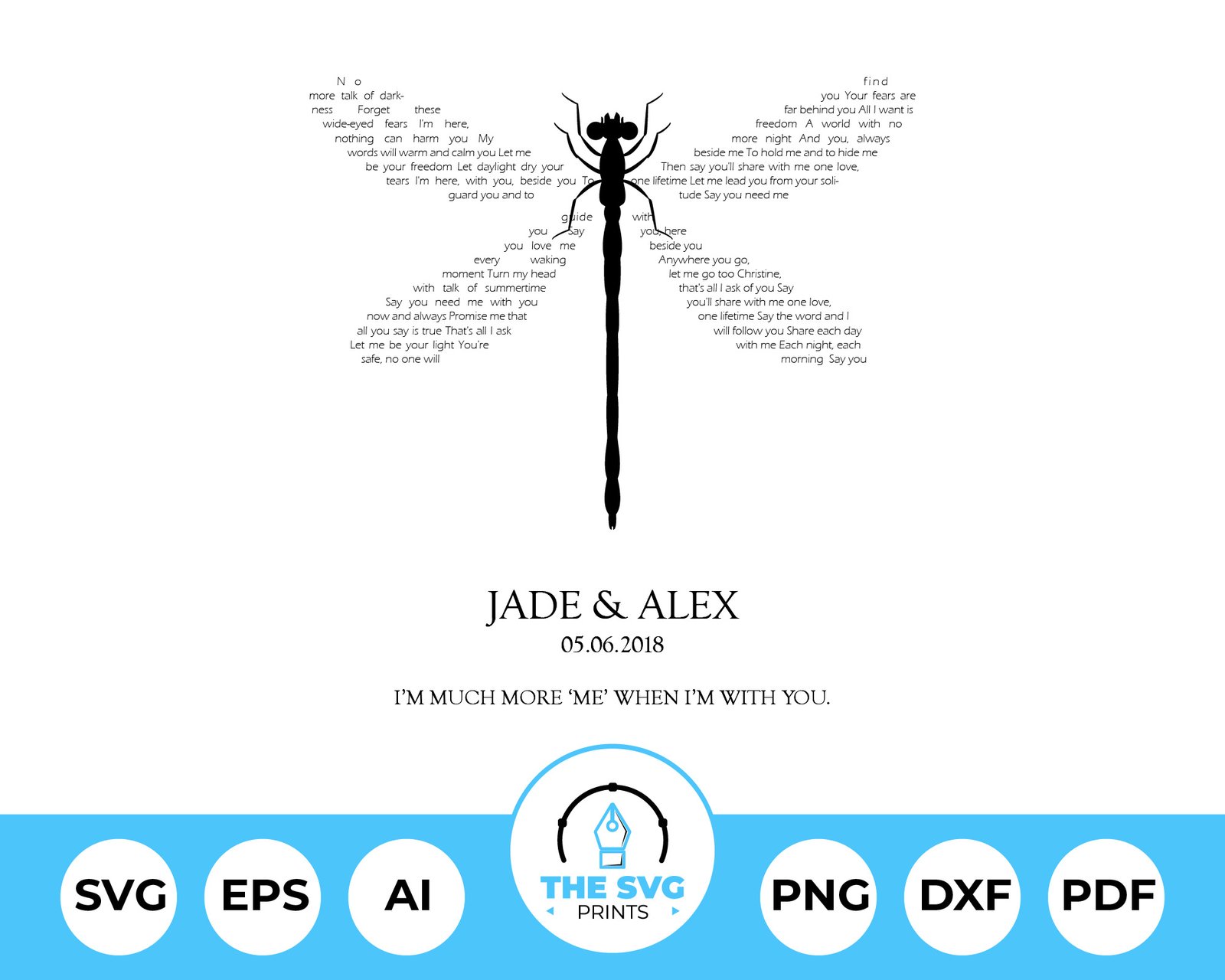Personalized Dragonfly Shaped Lyrics SVG Personalized Dragonfly Shaped Lyrics SVG